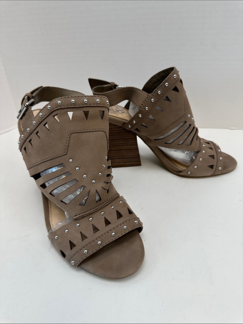 Vince Camuto Taupe Cutout Studded Slingback Heels